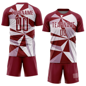 Custom Crimson White Geometric Pattern Sublimation Soccer Uniform Jersey