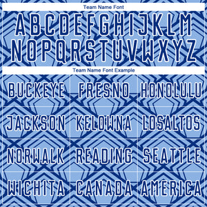 Custom Light Blue Royal-White Geometric Pattern Sublimation Soccer Uniform Jersey