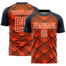 Load image into Gallery viewer, Custom Orange Navy-White Geometric Pattern Sublimation Soccer Uniform Jersey
