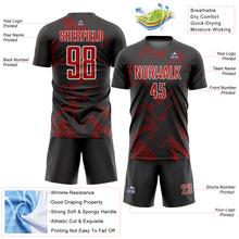Load image into Gallery viewer, Custom Black Red-White Curve Lines Sublimation Soccer Uniform Jersey
