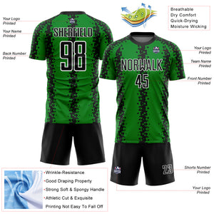 Custom Grass Green Black-White Abstract Geometric Pattern Sublimation Soccer Uniform Jersey