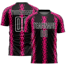 Load image into Gallery viewer, Custom Black Hot Pink-White Abstract Geometric Pattern Sublimation Soccer Uniform Jersey
