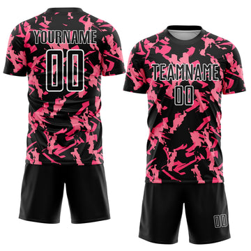 Custom Black Pink-White Abstract Geometric Pattern Sublimation Soccer Uniform Jersey