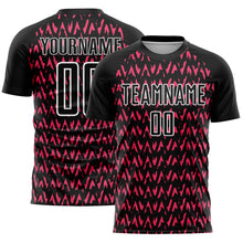 Load image into Gallery viewer, Custom Black Hot Pink-White Abstract Geometric Pattern Sublimation Soccer Uniform Jersey
