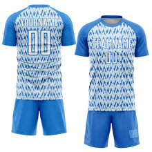 Load image into Gallery viewer, Custom Electric Blue White-Silver Abstract Geometric Pattern Sublimation Soccer Uniform Jersey
