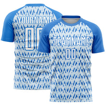 Load image into Gallery viewer, Custom Electric Blue White-Silver Abstract Geometric Pattern Sublimation Soccer Uniform Jersey
