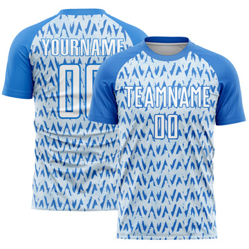Custom Electric Blue White-Silver Abstract Geometric Pattern Sublimation Soccer Uniform Jersey