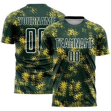 Custom Green Gold-White Abstract Grunge Art Sublimation Soccer Uniform Jersey