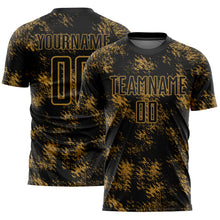 Load image into Gallery viewer, Custom Black Old Gold Abstract Grunge Art Sublimation Soccer Uniform Jersey
