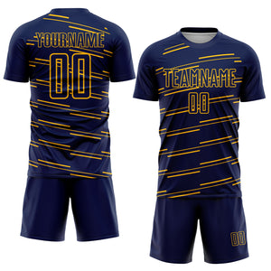 Custom Navy Yellow Lines Sublimation Soccer Uniform Jersey