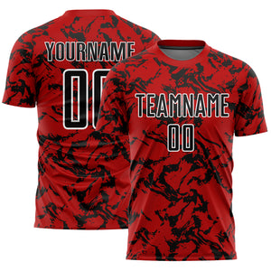 Custom Red Black-White Abstract Fluid Sublimation Soccer Uniform Jersey