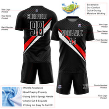 Load image into Gallery viewer, Custom Black Red-White Diagonal Lines Sublimation Soccer Uniform Jersey
