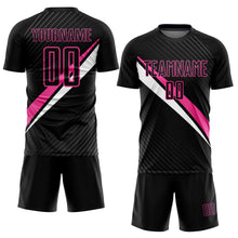 Load image into Gallery viewer, Custom Black Pink-White Diagonal Lines Sublimation Soccer Uniform Jersey
