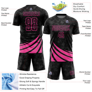 Custom Black Pink Wind Shapes Sublimation Soccer Uniform Jersey