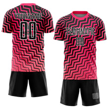 Load image into Gallery viewer, Custom Pink Black-White Geometric Lines Sublimation Soccer Uniform Jersey
