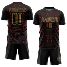 Load image into Gallery viewer, Custom Black Red-Old Gold Geometric Shapes Sublimation Soccer Uniform Jersey

