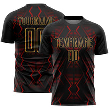 Load image into Gallery viewer, Custom Black Red-Old Gold Geometric Shapes Sublimation Soccer Uniform Jersey
