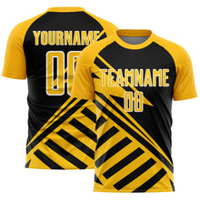 Load image into Gallery viewer, Custom Black Gold-White Lines Sublimation Soccer Uniform Jersey
