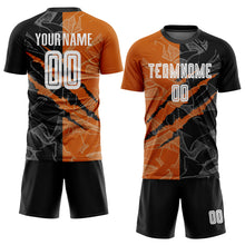 Load image into Gallery viewer, Custom Graffiti Pattern Black-Texas Orange Scratch Sublimation Soccer Uniform Jersey
