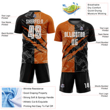 Load image into Gallery viewer, Custom Graffiti Pattern Black-Texas Orange Scratch Sublimation Soccer Uniform Jersey
