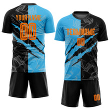 Load image into Gallery viewer, Custom Graffiti Pattern Bay Orange Black-Sky Blue Scratch Sublimation Soccer Uniform Jersey
