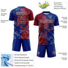 Load image into Gallery viewer, Custom Graffiti Pattern Maroon-Royal Scratch Sublimation Soccer Uniform Jersey

