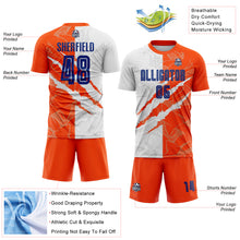 Load image into Gallery viewer, Custom Graffiti Pattern Royal-Orange Scratch Sublimation Soccer Uniform Jersey
