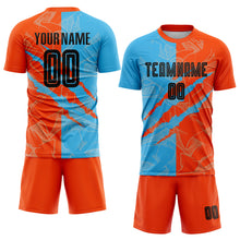 Load image into Gallery viewer, Custom Graffiti Pattern Black Sky Blue-Orange Scratch Sublimation Soccer Uniform Jersey
