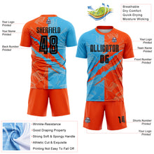 Load image into Gallery viewer, Custom Graffiti Pattern Black Sky Blue-Orange Scratch Sublimation Soccer Uniform Jersey
