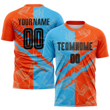 Load image into Gallery viewer, Custom Graffiti Pattern Black Sky Blue-Orange Scratch Sublimation Soccer Uniform Jersey
