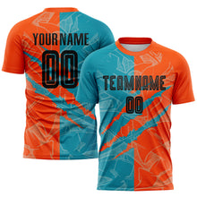 Load image into Gallery viewer, Custom Graffiti Pattern Black Teal-Orange Scratch Sublimation Soccer Uniform Jersey
