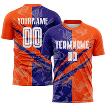 Load image into Gallery viewer, Custom Graffiti Pattern Dark Purple-Orange Scratch Sublimation Soccer Uniform Jersey
