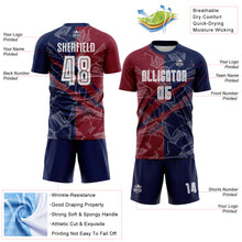 Load image into Gallery viewer, Custom Graffiti Pattern Crimson-Navy Scratch Sublimation Soccer Uniform Jersey
