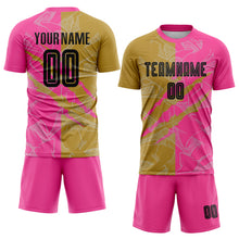 Load image into Gallery viewer, Custom Graffiti Pattern Black Old Gold-Pink Scratch Sublimation Soccer Uniform Jersey

