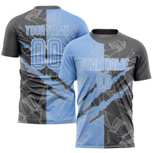 Load image into Gallery viewer, Custom Graffiti Pattern Light Blue-Steel Gray Scratch Sublimation Soccer Uniform Jersey
