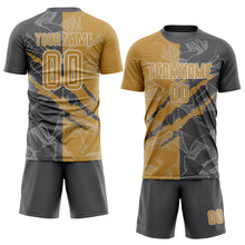 Load image into Gallery viewer, Custom Graffiti Pattern Old Gold-Steel Gray Scratch Sublimation Soccer Uniform Jersey

