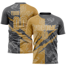 Load image into Gallery viewer, Custom Graffiti Pattern Old Gold-Steel Gray Scratch Sublimation Soccer Uniform Jersey
