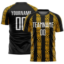 Load image into Gallery viewer, Custom Black White-Gold Abstract Shape Sublimation Soccer Uniform Jersey
