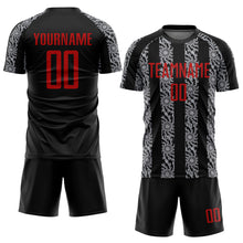 Load image into Gallery viewer, Custom Black Red-Gray Abstract Shape Sublimation Soccer Uniform Jersey
