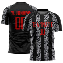 Load image into Gallery viewer, Custom Black Red-Gray Abstract Shape Sublimation Soccer Uniform Jersey
