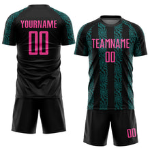 Load image into Gallery viewer, Custom Black Pink-Teal Abstract Shape Sublimation Soccer Uniform Jersey
