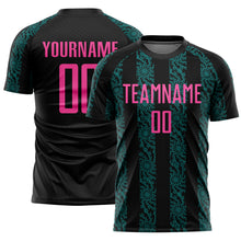 Load image into Gallery viewer, Custom Black Pink-Teal Abstract Shape Sublimation Soccer Uniform Jersey
