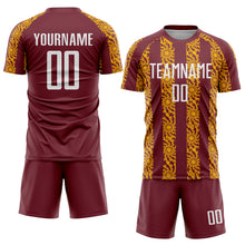 Load image into Gallery viewer, Custom Burgundy White-Gold Abstract Shape Sublimation Soccer Uniform Jersey
