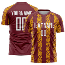 Load image into Gallery viewer, Custom Burgundy White-Gold Abstract Shape Sublimation Soccer Uniform Jersey
