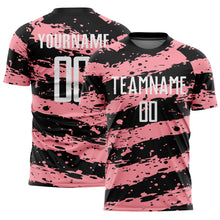 Load image into Gallery viewer, Custom Black White-Medium Pink Splash Sublimation Soccer Uniform Jersey
