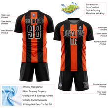 Load image into Gallery viewer, Custom Black Orange-White Line Sublimation Soccer Uniform Jersey
