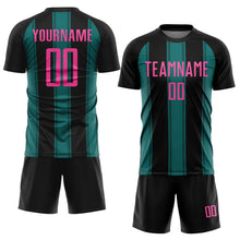 Load image into Gallery viewer, Custom Black Pink-Teal Line Sublimation Soccer Uniform Jersey

