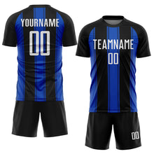 Load image into Gallery viewer, Custom Black White-Thunder Blue Line Sublimation Soccer Uniform Jersey
