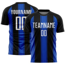 Load image into Gallery viewer, Custom Black White-Thunder Blue Line Sublimation Soccer Uniform Jersey
