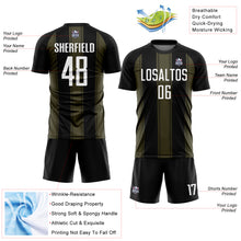 Load image into Gallery viewer, Custom Black White-Olive Line Sublimation Soccer Uniform Jersey
